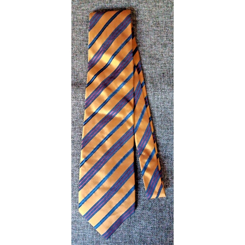 Tie 70s 80s 90s Y2K John W Nordstrom Bronze Brown Blue Red Stripe 4 Wide 60 Long